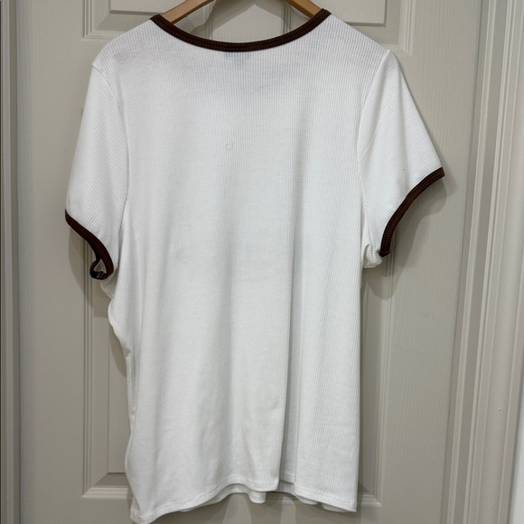Torrid White Tee with Brown Ribbed Trim - Picture 3 of 3